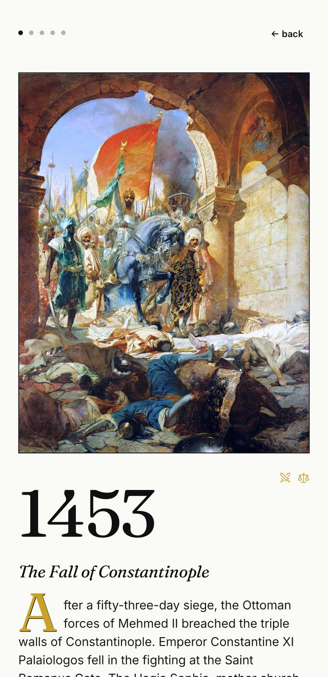 App card — 1453, the fall of Constantinople